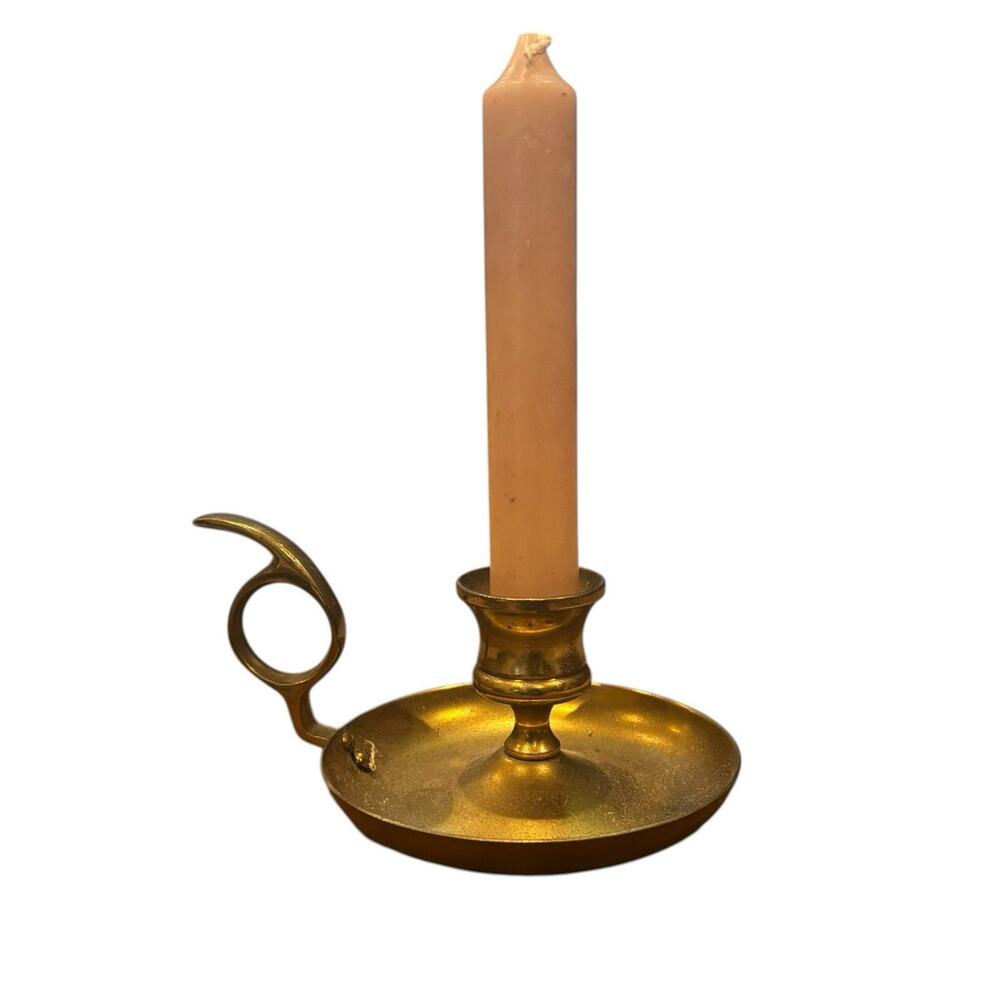 Vintage Brass Finger Loop Single Light Taper Candle Holder Gorgeous Patina 6"